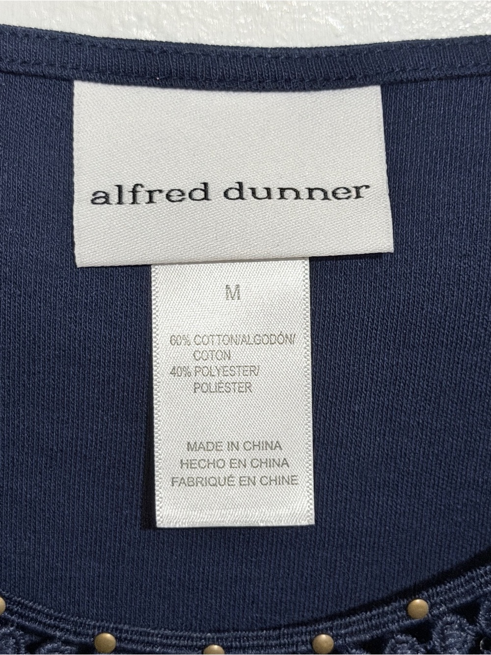 Alfred Dunner Navy Long-Sleeve Crochet & Bead Detail Top - Picture 3 of 7